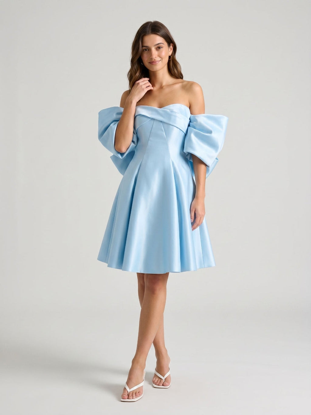 Sky Blue Satin A-Line Sweetheart Backless Short Homecoming Dress with Bow - Curvevia