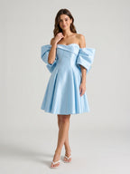 Sky Blue Satin A-Line Sweetheart Backless Short Homecoming Dress with Bow - Curvevia