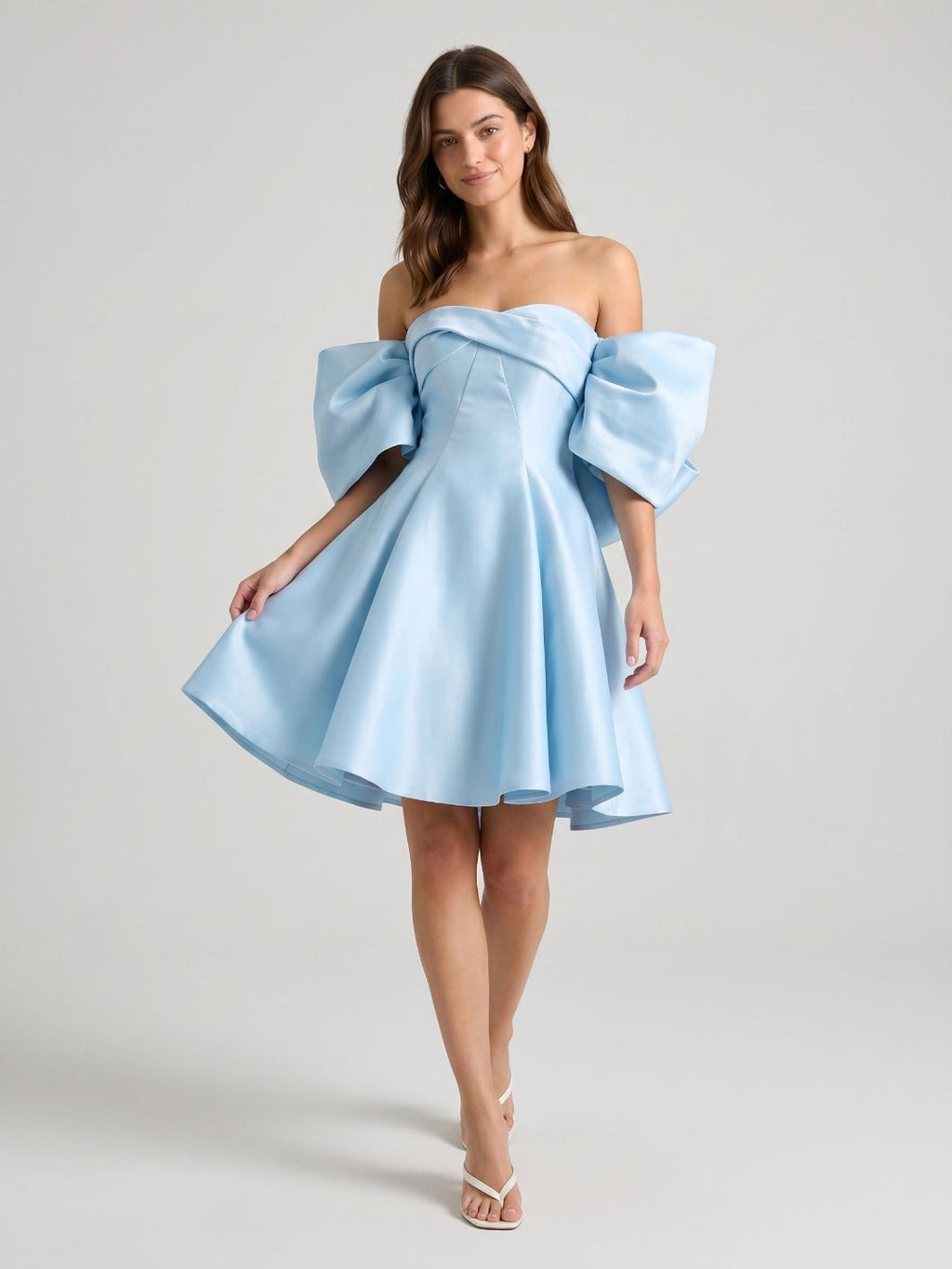 Sky Blue Satin A-Line Sweetheart Backless Short Homecoming Dress with Bow - Curvevia
