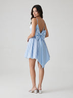 Sky Blue Satin A-Line Sweetheart V-Back Short Homecoming Dress with Bow - Curvevia