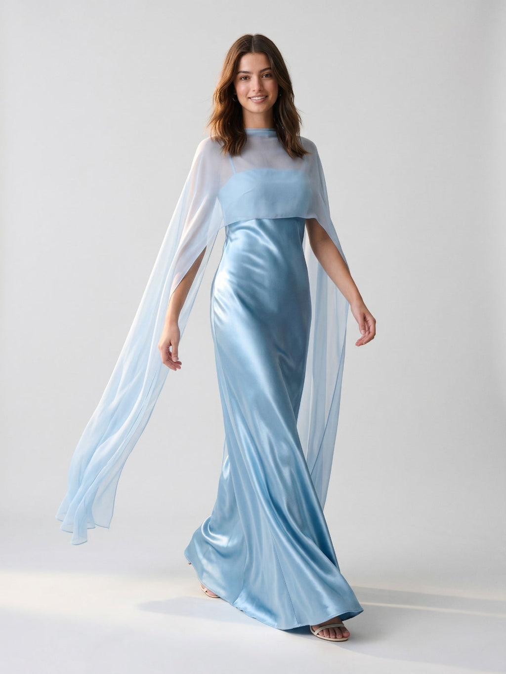 Mist Chiffon A-Line Square Neck Floor-Length Dress with Sequins - Curvevia