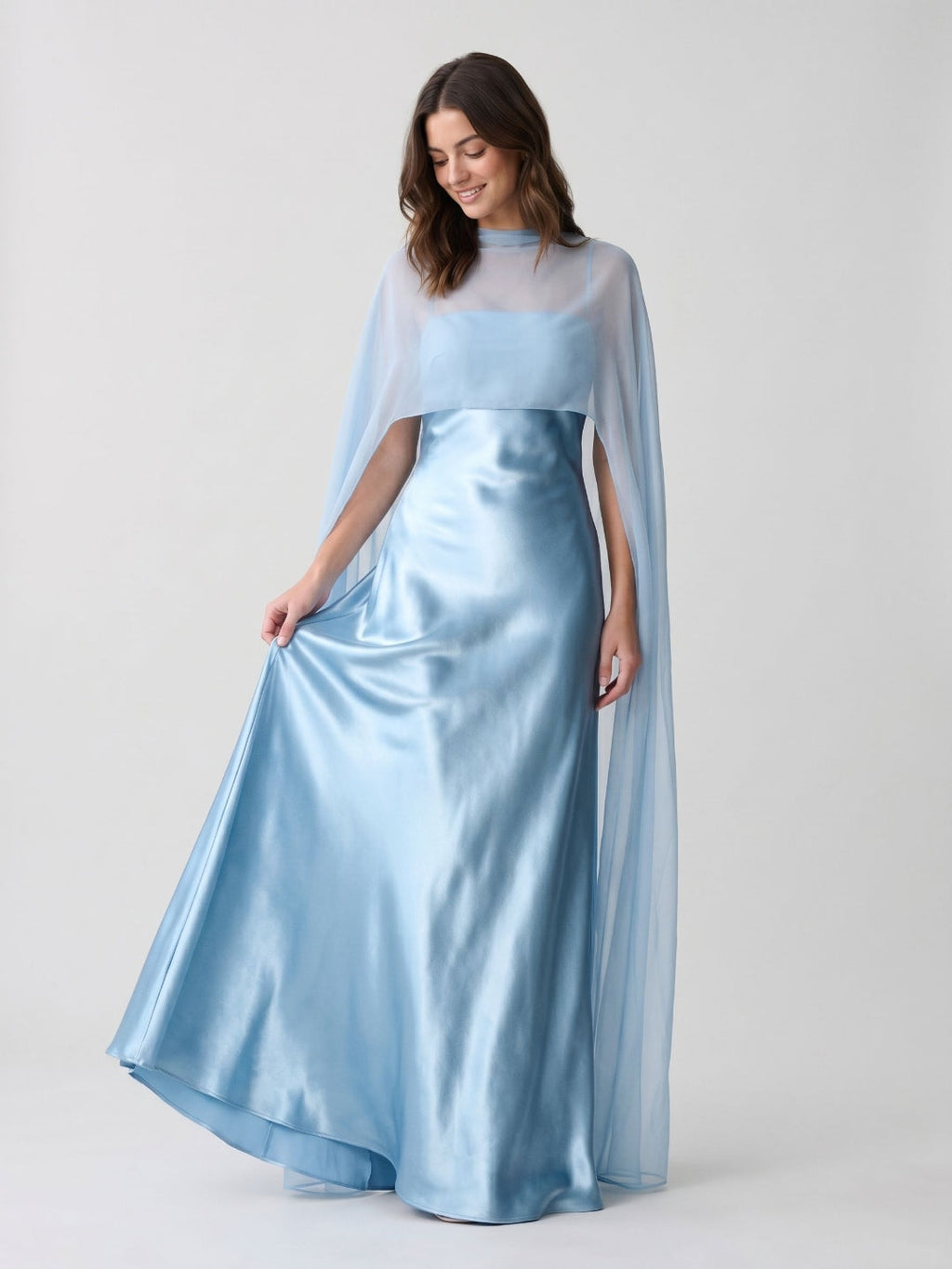 Mist Chiffon A-Line Square Neck Floor-Length Dress with Sequins - Curvevia