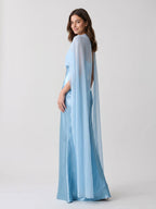 Mist Chiffon A-Line Square Neck Floor-Length Dress with Sequins - Curvevia