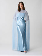 Mist Chiffon A-Line Square Neck Floor-Length Dress with Sequins - Curvevia