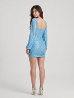 Sky Blue Sequins Sheath Sweetheart Backless Short Homecoming Dress with Sequins - Curvevia