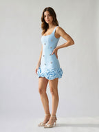Sky Blue Stretch Knit Sheath Square Neck Backless Short Homecoming Dress with 3D Flowers - Curvevia