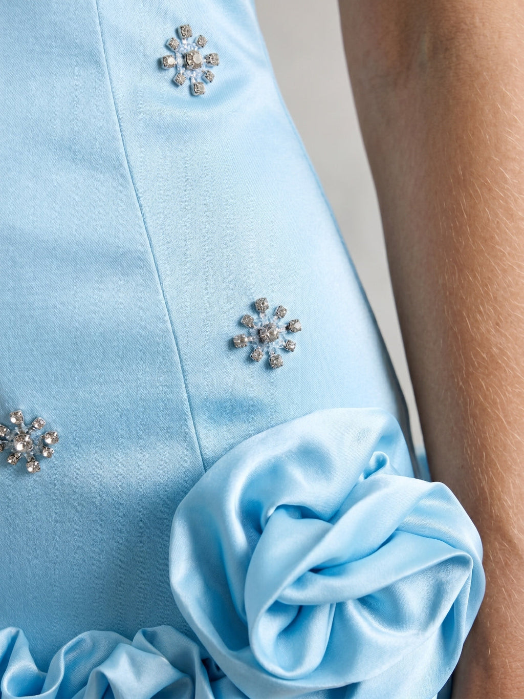Sky Blue Stretch Knit Sheath Square Neck Backless Short Homecoming Dress with 3D Flowers - Curvevia