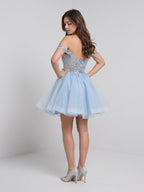 Sky Blue Tulle A-Line Off-the-Shoulder Criss-Cross Straps Short Dress with Sequins - Curvevia