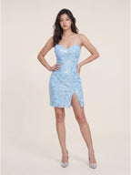 Sky Blue Tulle Sheath Sweetheart Mini Homecoming Dress with 3D Flowers - Curvevia