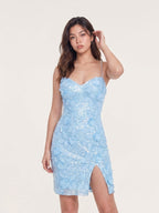 Sky Blue Tulle Sheath Sweetheart Mini Homecoming Dress with 3D Flowers - Curvevia