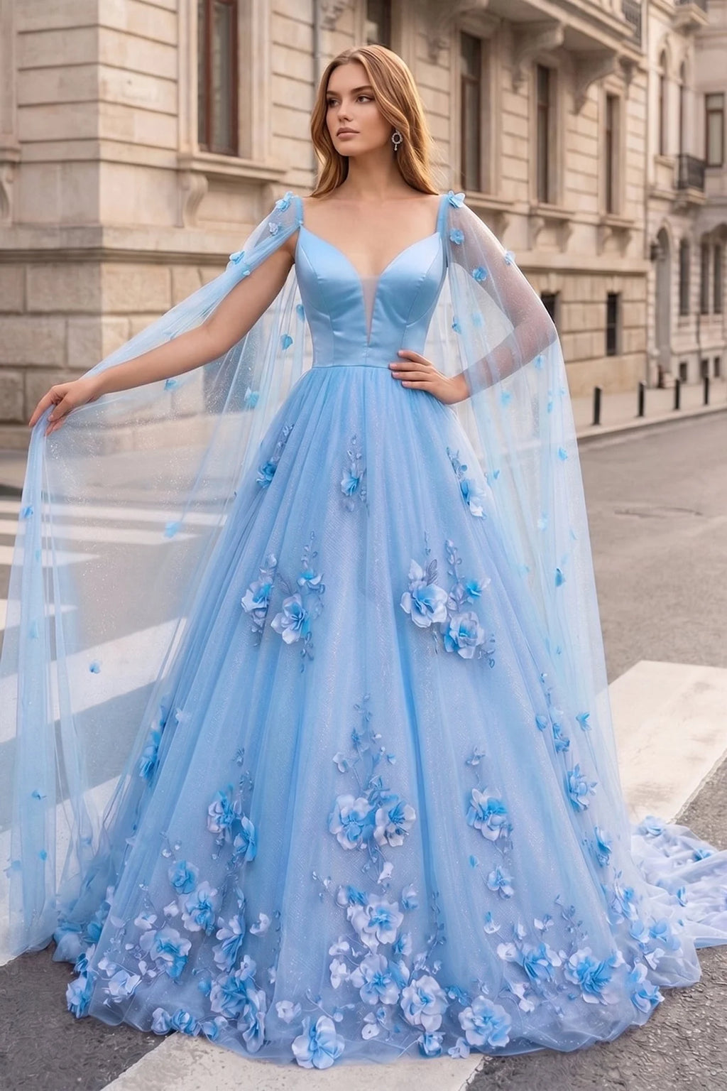 Lavender 3D Floral Lace A-Line Mother of the Bride Dress with Cape Sleeves - Curvevia