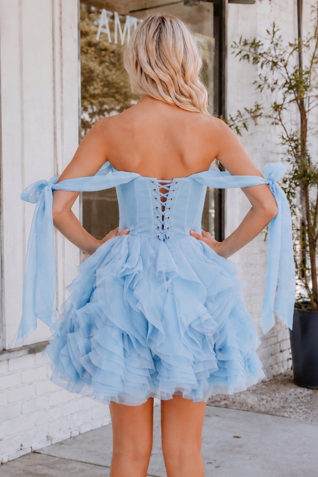 Rose Pink A Line Organza Ruffles Corset Homecoming Dresses with Bow Straps - Curvevia