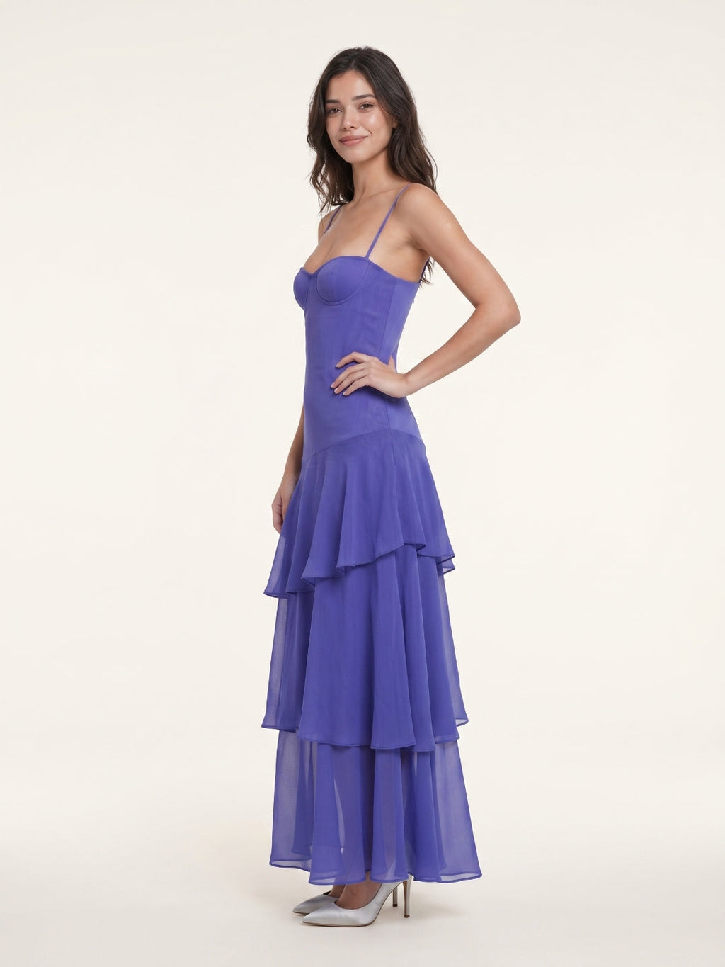 Slate Blue Chiffon A-Line Sweetheart Back Zip Floor-Length Bridesmaid Dress with Ruffles - Curvevia