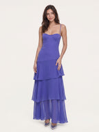 Slate Blue Chiffon A-Line Sweetheart Back Zip Floor-Length Bridesmaid Dress with Ruffles - Curvevia