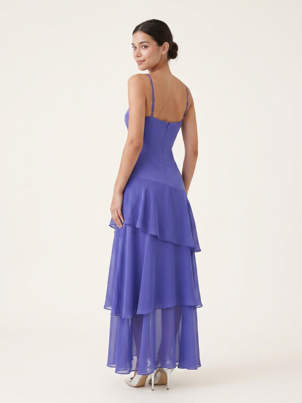 Slate Blue Chiffon A-Line Sweetheart Back Zip Floor-Length Bridesmaid Dress with Ruffles - Curvevia