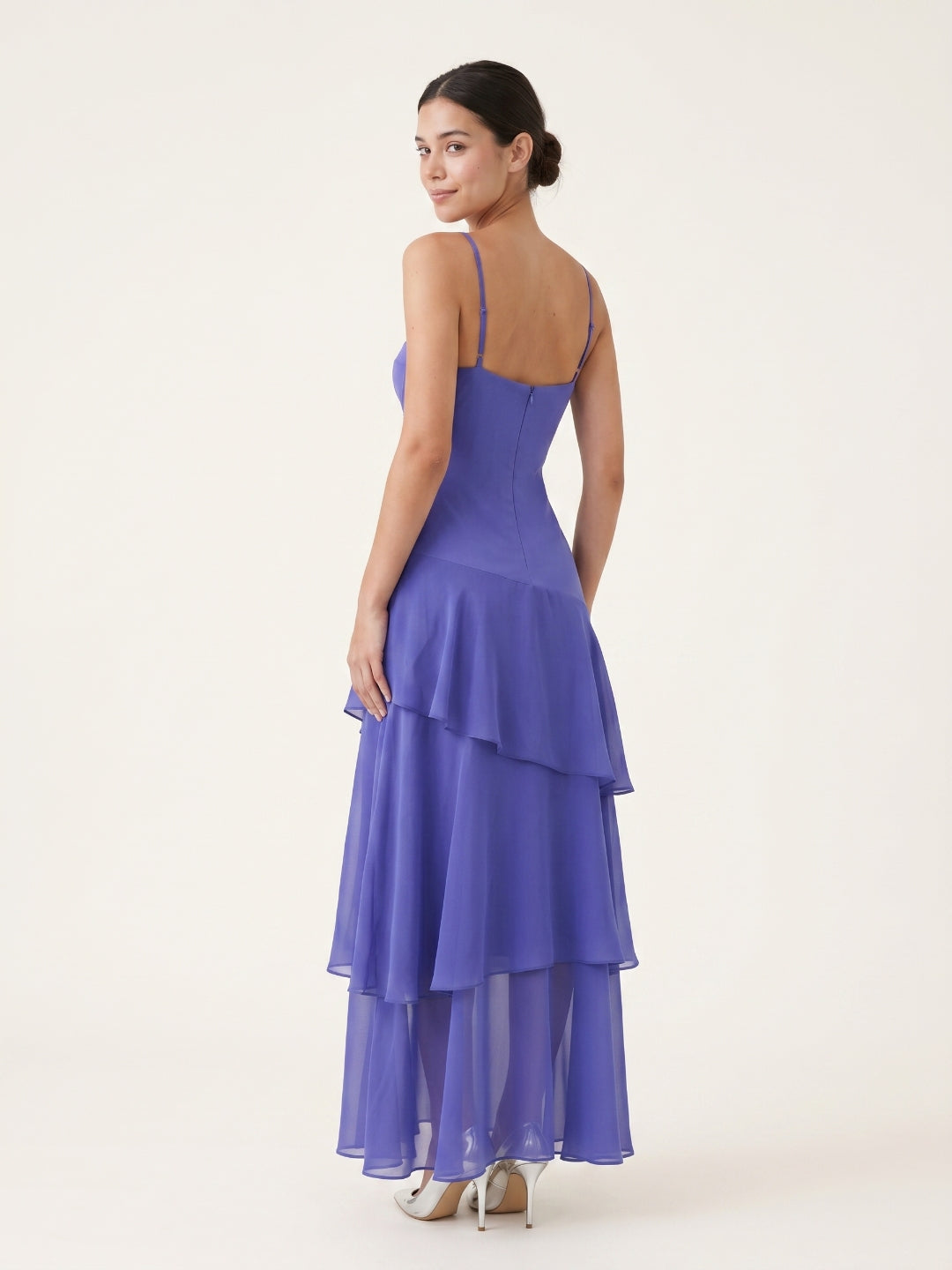 Slate Blue Chiffon A-Line Sweetheart Back Zip Floor-Length Bridesmaid Dress with Ruffles - Curvevia