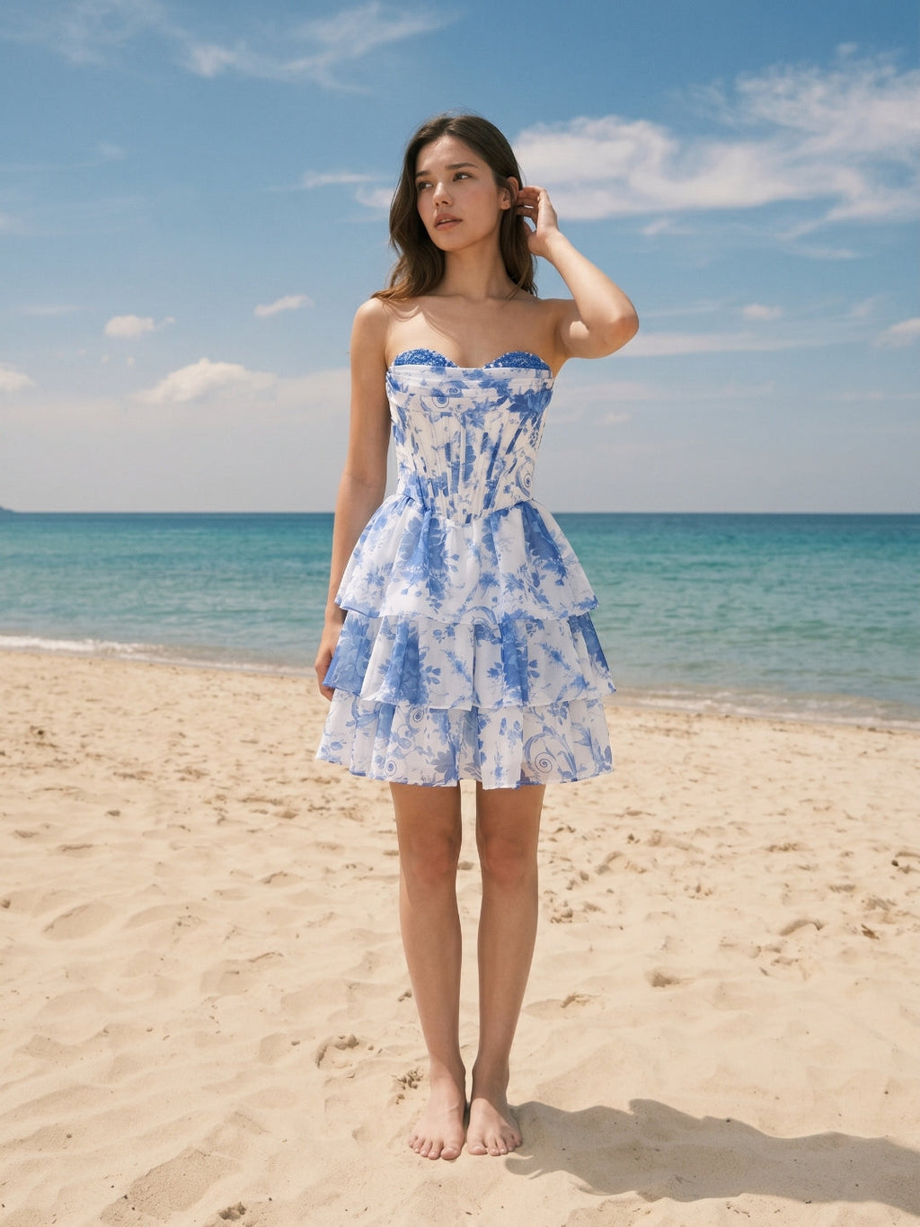 Blue Chiffon A-Line Sweetheart Criss-Cross Straps Short Homecoming Dress with Ruffles - Curvevia