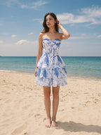 Blue Chiffon A-Line Sweetheart Criss-Cross Straps Short Homecoming Dress with Ruffles - Curvevia
