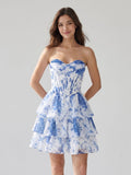 Blue Chiffon A-Line Sweetheart Criss-Cross Straps Short Homecoming Dress with Ruffles - Curvevia