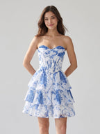Blue Chiffon A-Line Sweetheart Criss-Cross Straps Short Homecoming Dress with Ruffles - Curvevia