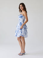 Blue Chiffon A-Line Sweetheart Criss-Cross Straps Short Homecoming Dress with Ruffles - Curvevia