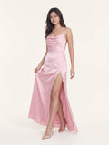 Sleek Petal Satin Sheath Scoop Neck Lace-Up Floor-Length Bridesmaid Dress with Pleats - Curvevia