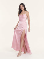 Sleek Petal Satin Sheath Scoop Neck Lace-Up Floor-Length Bridesmaid Dress with Pleats - Curvevia