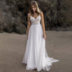 A-Line Tulle Spaghetti Straps Wedding Dresses With Lace Appliques - Curvevia