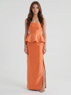 Soft Orange Satin Sheath Straight Neck Back Zip Floor-Length Bridesmaid Dress with Ruffle - Curvevia