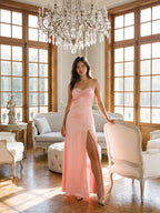 Soft Petal Satin A-Line Sweetheart Criss-Cross Strap Floor-Length Bridesmaid Dress - Curvevia