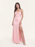 Soft Petal Satin A-Line Sweetheart Criss-Cross Strap Floor-Length Bridesmaid Dress - Curvevia