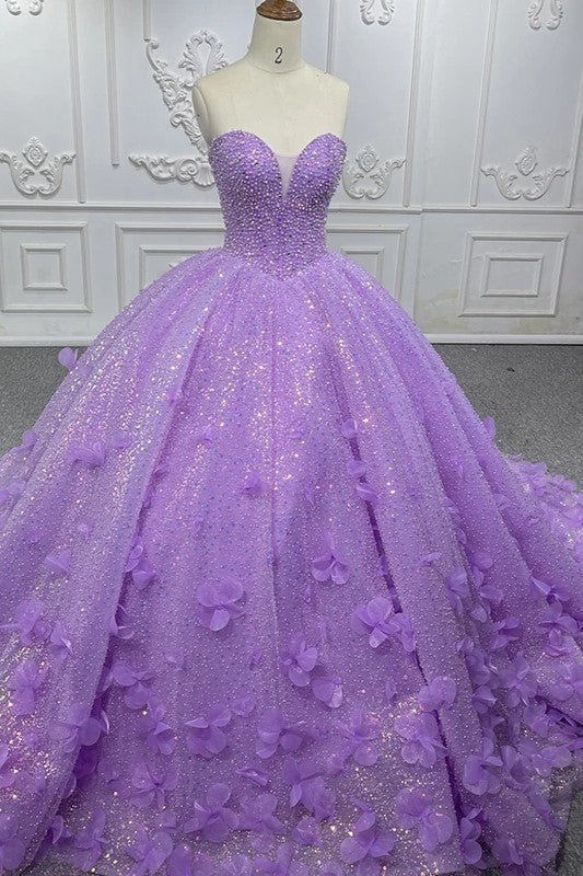 Quinceanera Dress Beading Appliques Strapless Sweetheart Ball Gown - Curvevia