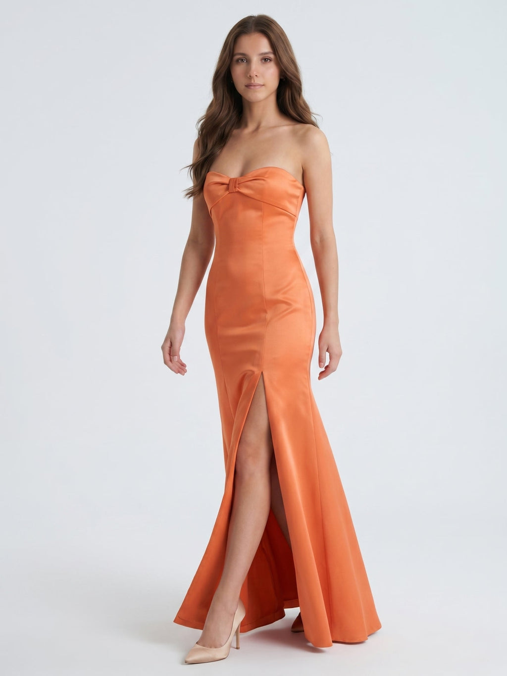 Spirited Orange Satin Trumpet Sweetheart Backless Floor-Length Bridesmaid Dress - Curvevia