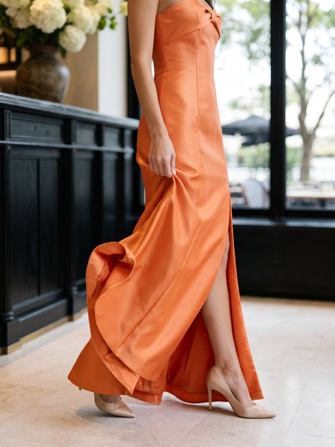 Spirited Orange Satin Trumpet Sweetheart Backless Floor-Length Bridesmaid Dress - Curvevia