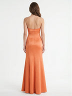 Spirited Orange Satin Trumpet Sweetheart Backless Floor-Length Bridesmaid Dress - Curvevia