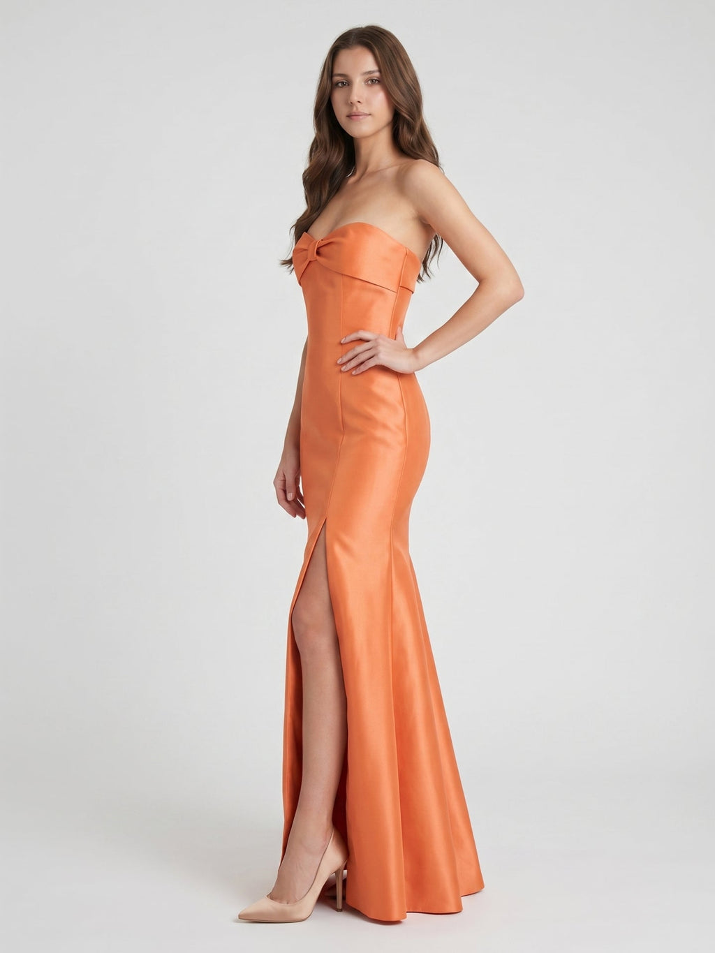 Spirited Orange Satin Trumpet Sweetheart Backless Floor-Length Bridesmaid Dress - Curvevia