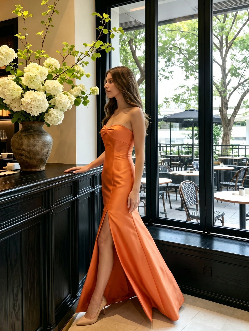 Spirited Orange Satin Trumpet Sweetheart Backless Floor-Length Bridesmaid Dress - Curvevia