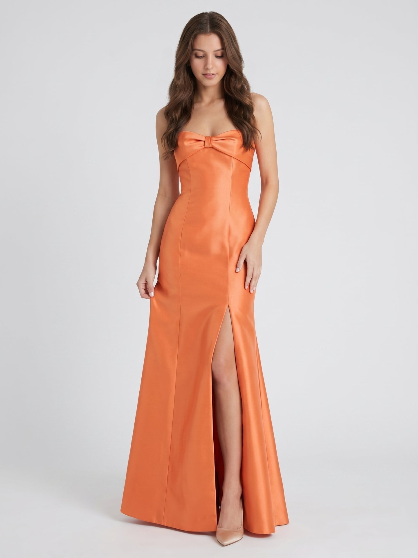 Spirited Orange Satin Trumpet Sweetheart Backless Floor-Length Bridesmaid Dress - Curvevia