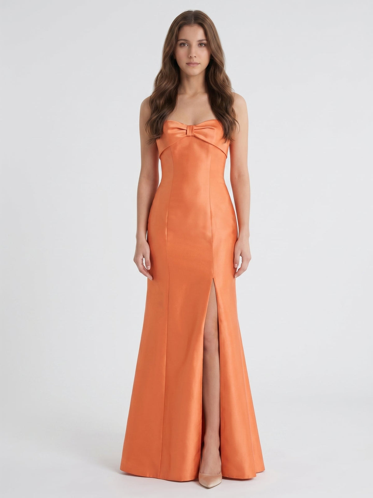 Spirited Orange Satin Trumpet Sweetheart Backless Floor-Length Bridesmaid Dress - Curvevia