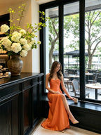 Spirited Orange Satin Trumpet Sweetheart Backless Floor-Length Bridesmaid Dress - Curvevia