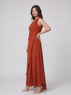 Statement Rust Chiffon Column One-Shoulder Backless Floor-Length Bridesmaid Dress with Pleats - Curvevia