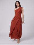 Statement Rust Chiffon Column One-Shoulder Backless Floor-Length Bridesmaid Dress with Pleats - Curvevia
