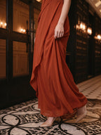 Statement Rust Chiffon Column One-Shoulder Backless Floor-Length Bridesmaid Dress with Pleats - Curvevia
