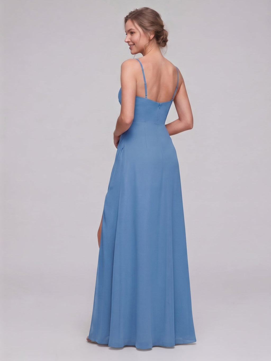 Simple Steel Blue Chiffon A-Line Sweetheart Back Zip Ankle-Length Bridesmaid Dress - Curvevia
