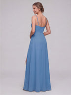 Simple Steel Blue Chiffon A-Line Sweetheart Back Zip Ankle-Length Bridesmaid Dress - Curvevia