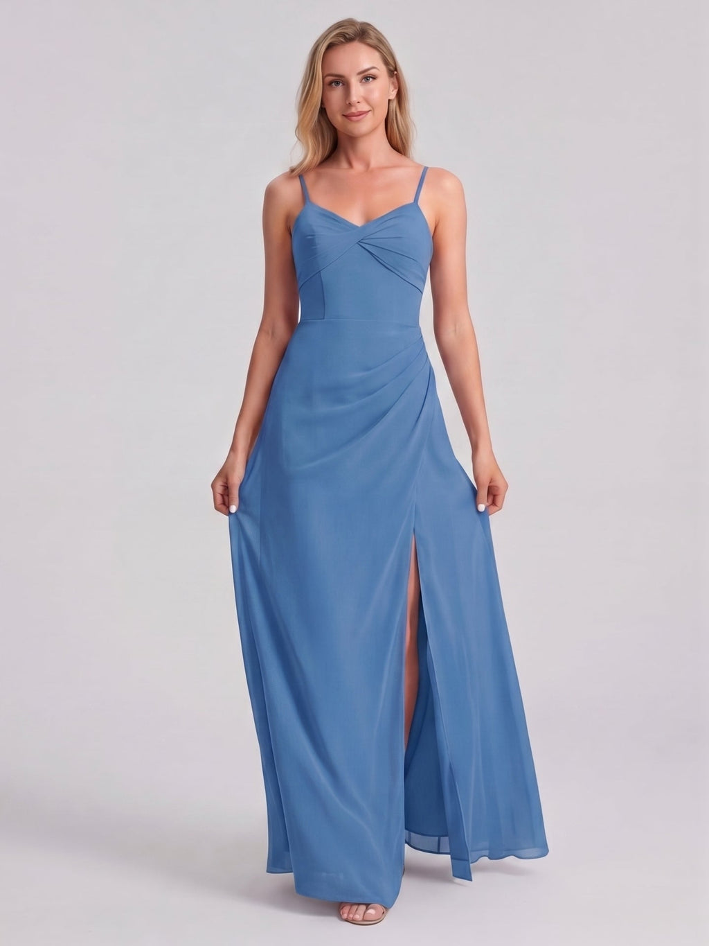Simple Steel Blue Chiffon A-Line Sweetheart Back Zip Ankle-Length Bridesmaid Dress - Curvevia