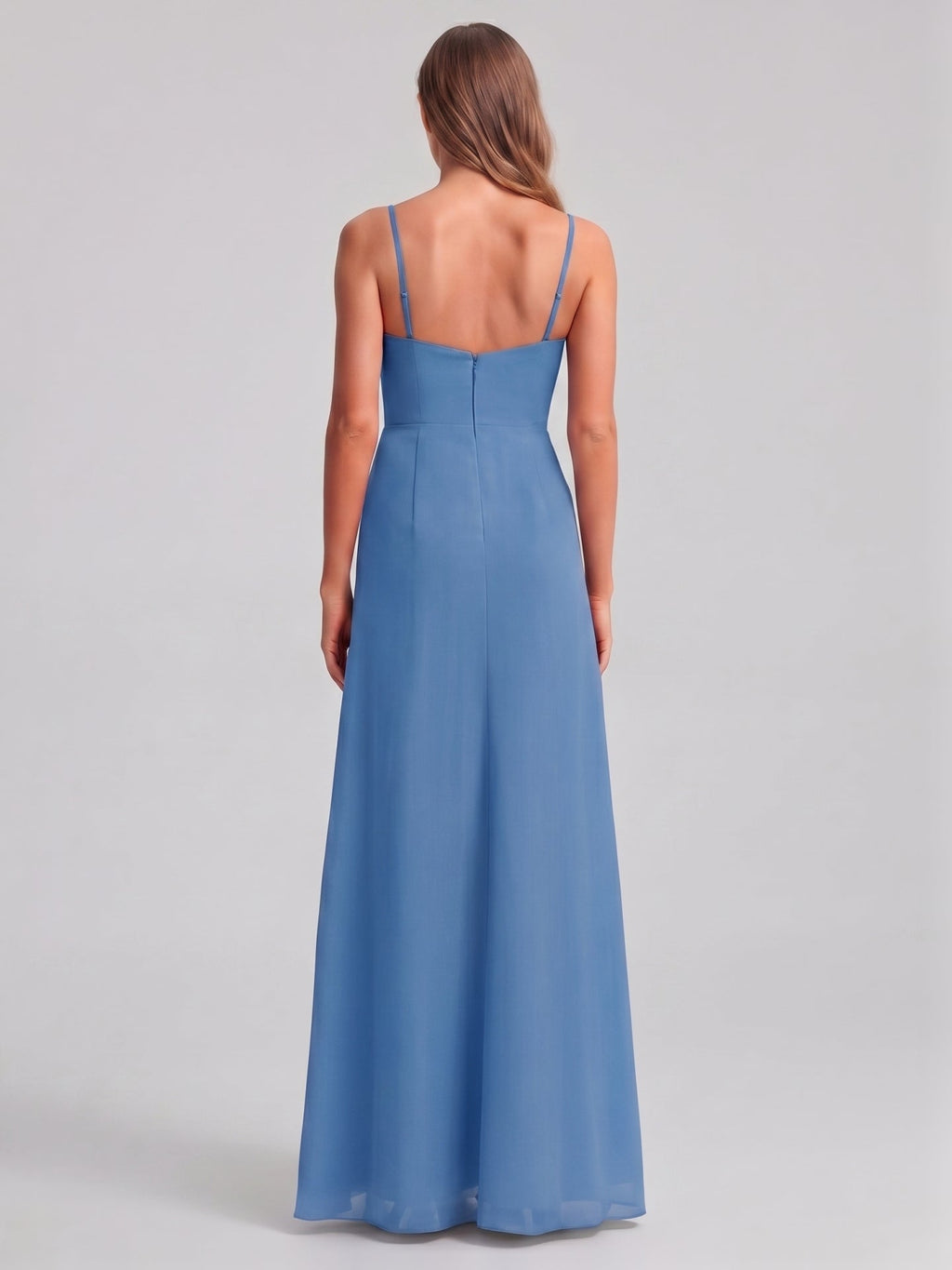 Simple Steel Blue Chiffon A-Line Sweetheart Back Zip Ankle-Length Bridesmaid Dress - Curvevia