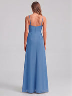 Simple Steel Blue Chiffon A-Line Sweetheart Back Zip Ankle-Length Bridesmaid Dress - Curvevia