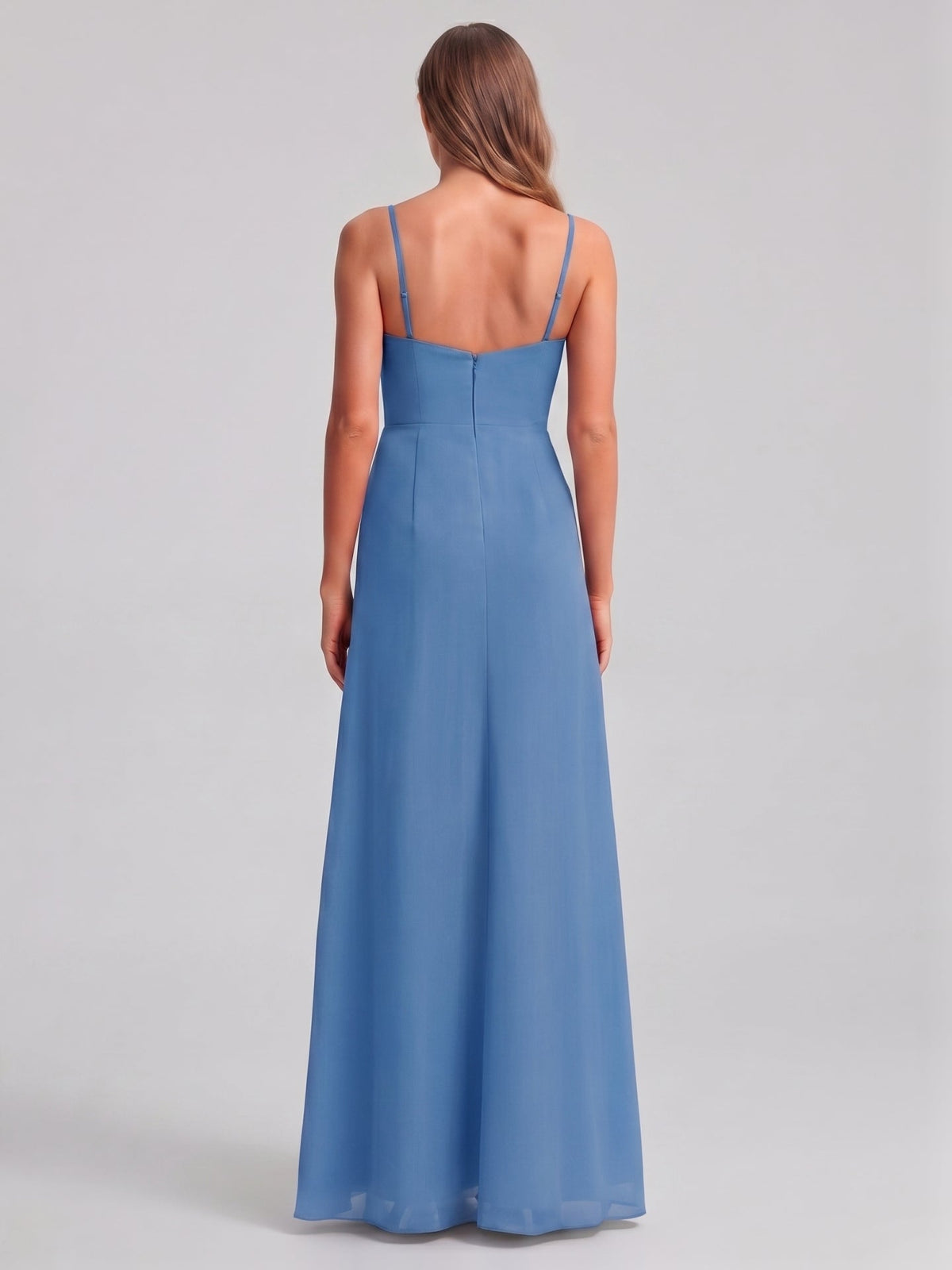 Simple Steel Blue Chiffon A-Line Sweetheart Back Zip Ankle-Length Bridesmaid Dress - Curvevia
