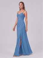 Simple Steel Blue Chiffon A-Line Sweetheart Back Zip Ankle-Length Bridesmaid Dress - Curvevia